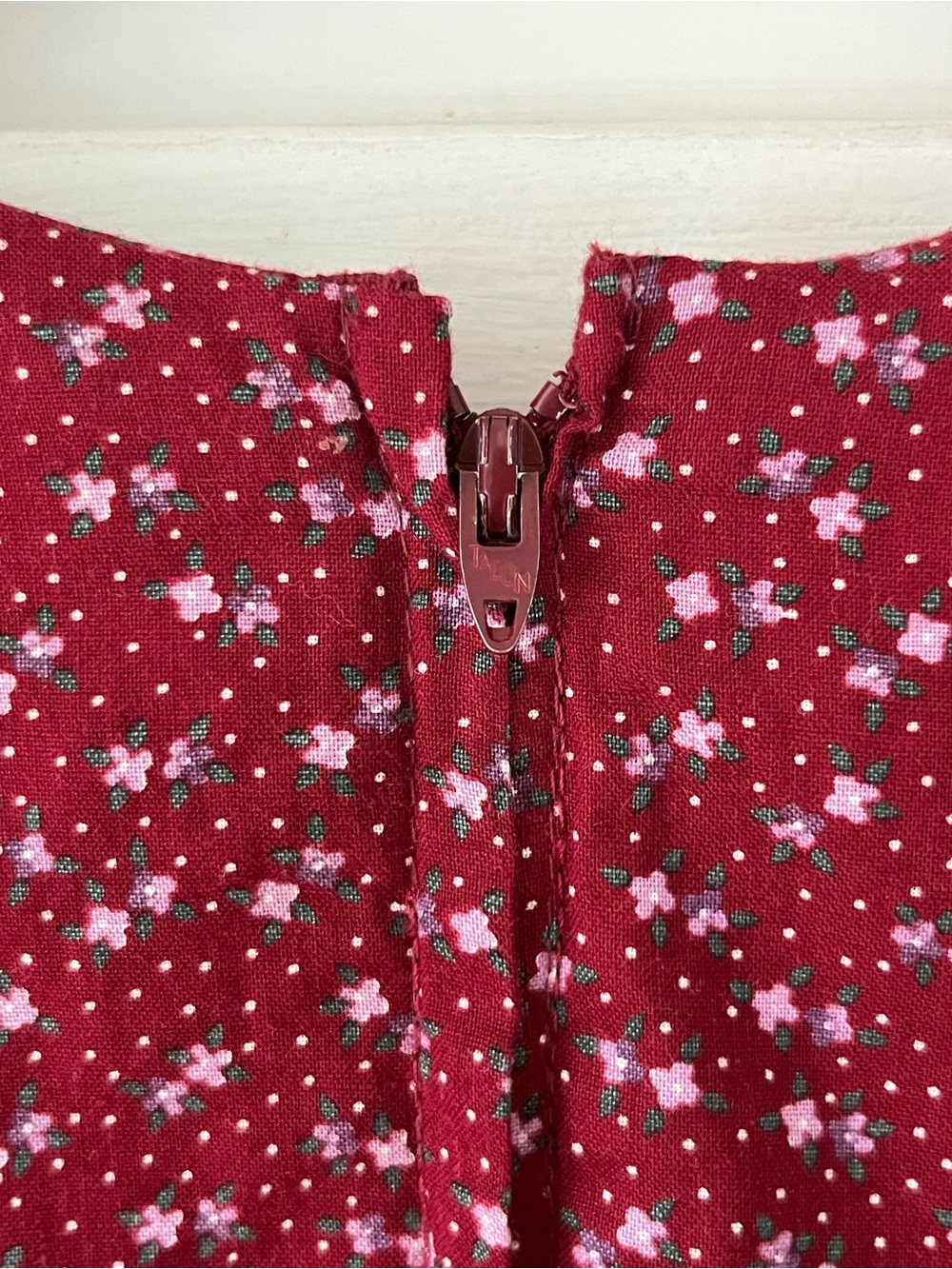 Vintage 70s Gunne Sax Cottagecore Burgundy Red Floral Corset Midi Dress XS - Picture 13 of 16